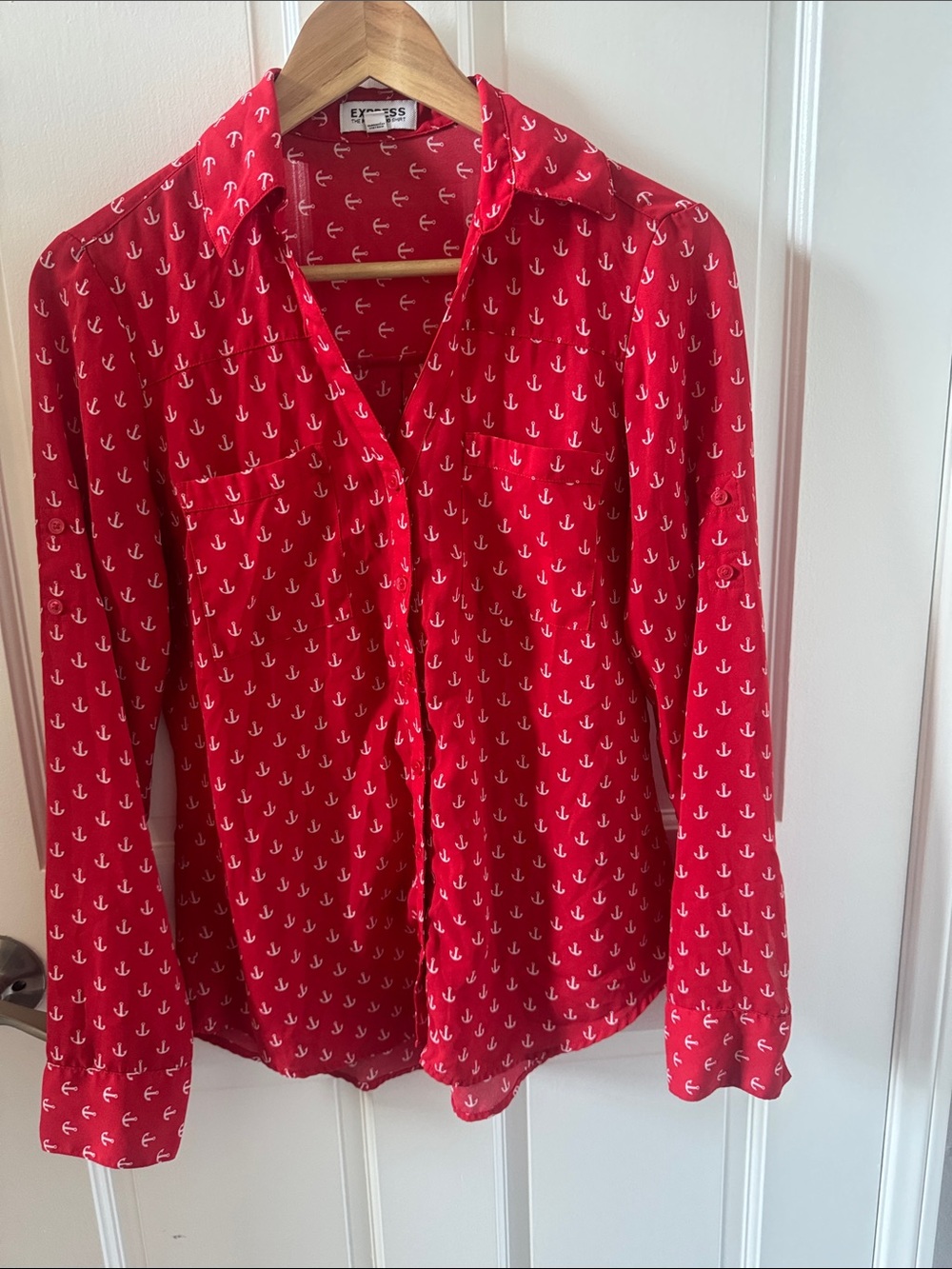 Express Red Anchor-Print Button-Down Shirt